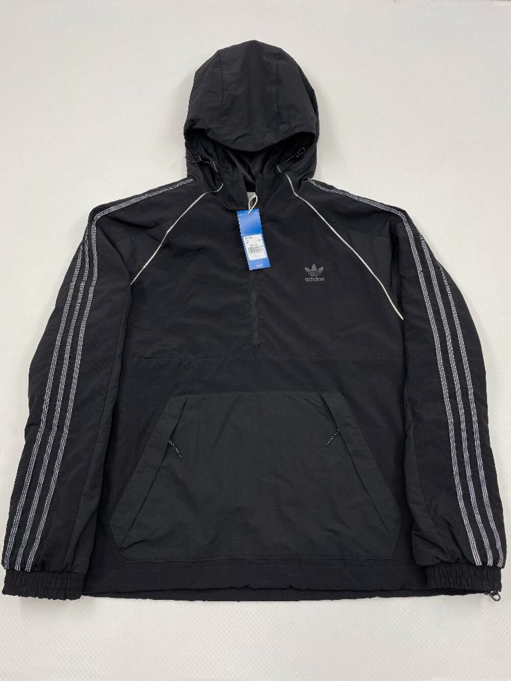 Adidas Originals Black Anorak Hooded Windbreaker Pullover Jacket Men’s L NEW